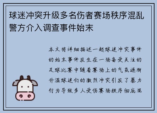 球迷冲突升级多名伤者赛场秩序混乱警方介入调查事件始末